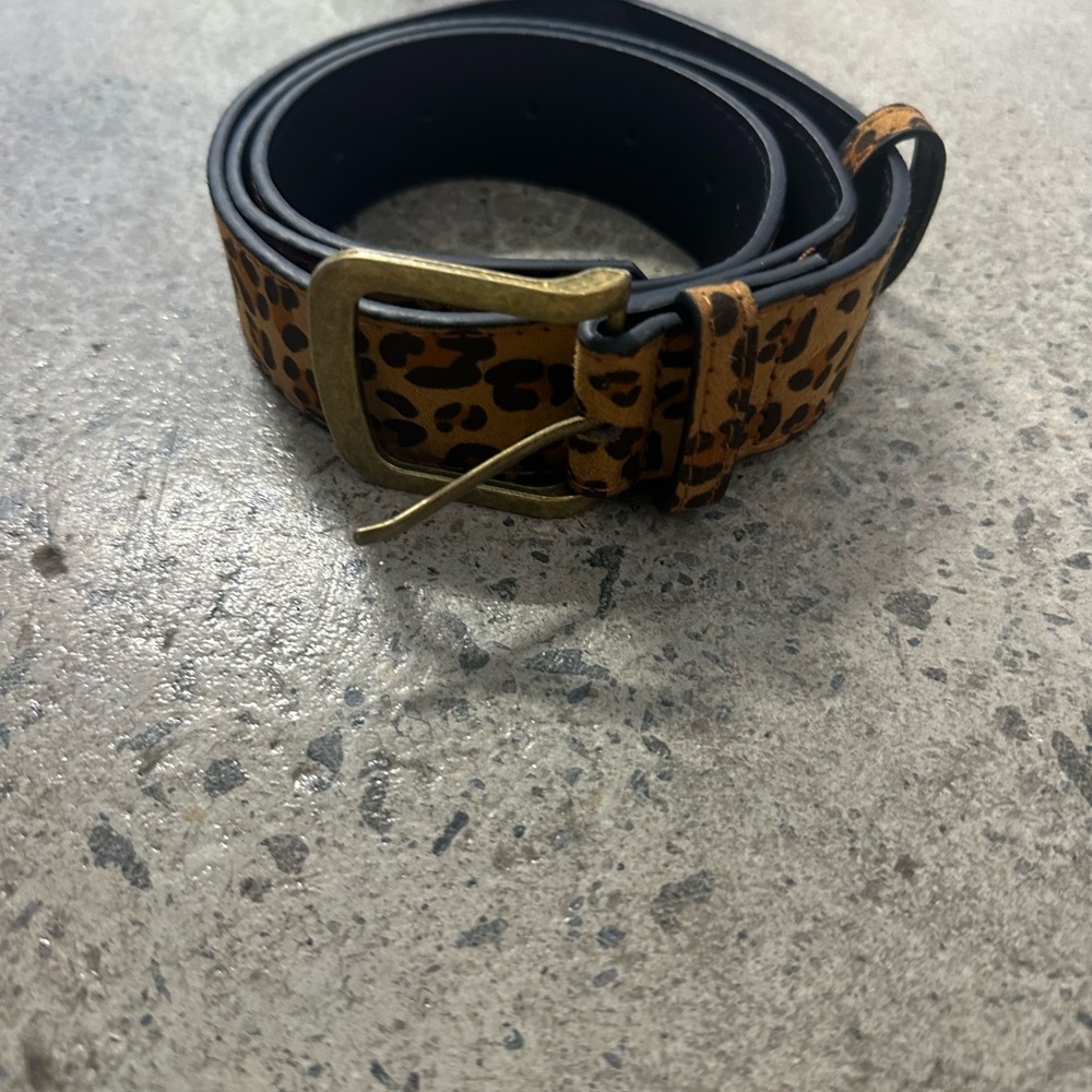 Leopard Print Belt with Gold Buckle
